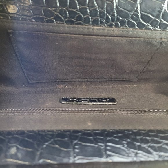 Aldo Bags Aldo Womens Clutch Handbag Black Animal Print Crocodile